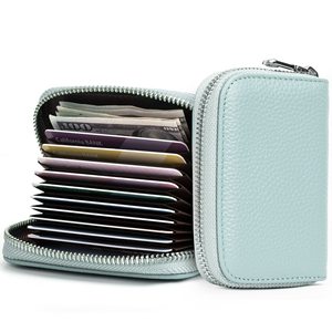 Cartera pequeña de cuero genuino para tarjetas de crédito, funda funcional compacta para tarjetas, billetera pequeña de acordeón con bloqueo RFID para mujer - Product Image 6