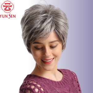 เส้นใยทนความร้อนสูง แบบสั้น สีเทาขาว <span class=keywords><strong>ทรง</strong></span>ดอกกุหลาบ สำหรับ<span class=keywords><strong>ผู้หญิง</strong></span>วัยกลางคนและผู้สูงอายุ - Product Image 4