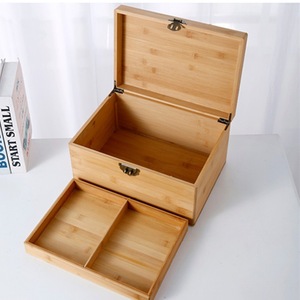 Desktop Double Layer <b>Lockable</b> Storage <b>Box</b> Rectangle Wooden Organizer For Office Documents Medicine Miscellaneous Items - Product Image 1
