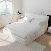 Cadre de lit double en tissu nordique en lin glacé de style moderne Lit de chambre à coucher rembourré amovible, lavable, king ou queen size