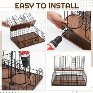 Organizador de café de hierro de 2 niveles, estante de metal y madera para tazas, cápsulas, bolsitas de té, almacenamiento para oficina y hogar. - Product Image 3