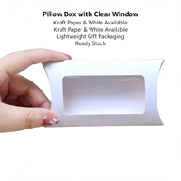 Boîte à oreiller en papier kraft en stock, boîte d'emballage pour pâtisserie avec fenêtre transparente, boîte cadeau pour œufs et bonbons à emporter