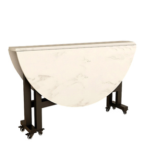 Wooden Modern Home Furniture Apartment Unit <strong>Canteen</strong> Round Folding Dining <strong>Table</strong> with Wheels for Hotel/Villa Use - Product Image 1