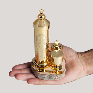 HT Orthodoxe christliche Pyx Daronositsa mit Patene und Löffel, 15 cm, Zinklegierung, heiliger Eucharistie-Hostienbehälter - Product Image 3