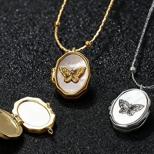 Moda donna a forma di farfalla a forma di cuore a conchiglia foto Album collana con cornice retrò con ciondolo apribile maglione catena gioielli in oro fiori girocollo - Product Image 1