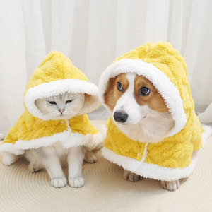 เสื้อคลุมมีฮู้ดสำหรับสัตว์เลี้ยงแบบหนาสำหรับฤดูหนาว สีเหลืองเทา สำหรับสุนัขพันธุ์คอร์กี้ เท็ดดี้ เสื้อผ้าฤดูหนาวอุ่นๆ ชุดนอนสำหรับฤดูใบไม้ร่วง - Product Image 2
