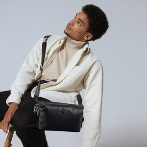 Sac bandoulière en cuir véritable pour homme, fermeture éclair noire, usage quotidien - Product Image 3