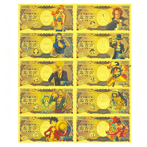 Ensemble <span class=keywords><strong>de</strong></span> billets <span class=keywords><strong>de</strong></span> banque en feuille d'or sur le thème <span class=keywords><strong>de</strong></span> l'aventure <span class=keywords><strong>pirate</strong></span> classique, plaqué or 24 carats, carte commémorative en PVC imperméable, souvenir d'anime, cadeau - Product Image 1
