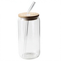 Gobelet en verre borosilicate de 16 oz avec couvercle en bambou et paille, tasse moderne réutilisable pour cola, bière, boissons glacées