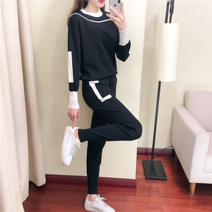 Set Rajutan <span class=keywords><strong>2</strong></span> Potong Musim Gugur 2026, Atasan Sweater Lengan Panjang Kasual dengan Patchwork Modis dan Celana untuk Wanita, Cocok untuk Musim Semi - Product Image 6