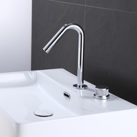 Robinet de lavabo WEIHAO en laiton brossé doré non revêtu, à deux trous, avec poignée séparée et bec haut incurvé, pour lavabo sur comptoir