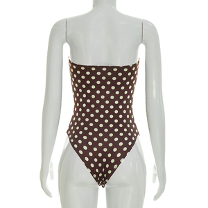 Viviblook C26BS095 Traje de baño de una pieza de verano para mujer, traje de baño Sexy sin tirantes con estampado de lunares Retro, traje de baño para mujer, ropa de playa - Product Image 4