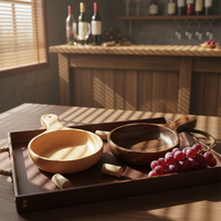 Bol en bois personnalisé de style coréen bol à salade de fruits d'acacia minimaliste avec longue poignée technique sculptée maintien durable de la maison
