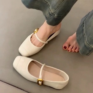 Elegant <b>White</b> Square Toe Flat Sandals With Gold Buckle Closure Microfiber Leather All Seasons Women's Shoes Drop Shipping - Product Image 1