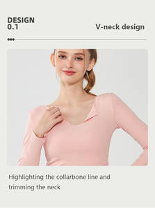 XW-G9681 en gros femmes à manches longues hauts mode couleur unie <span class=keywords><strong>T</strong></span>-<span class=keywords><strong>Shirt</strong></span> Yoga sport respirant tissu confortable vêtements de sport - Product Image 5