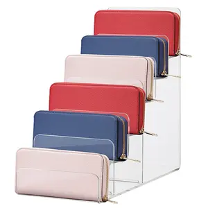 6 Tier Acrylic Wallet Step Display Stand Clear Purse Shelf Riser Wallet Rack Lucite Step Riser for CD Phone Handbag Book Display