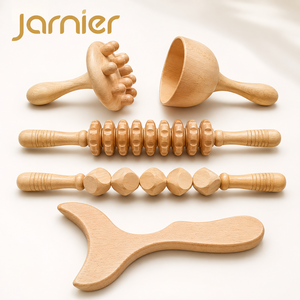ชุดอุปกรณ์นวดตัวด้วยไม้ Jarnier พร้อมลูกกลิ้งไม้และที่นวดเท้าสำหรับการระบายน้ำเหลือง ลดเซลลูไลท์ ชุดกัวซา - Product Image 1