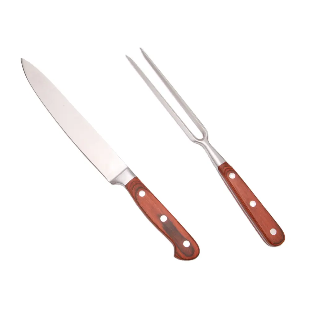 8" Carving Knife and Fork 2 pcs Carving Knife Set High Carbon Steel BBQ knife set with gift box