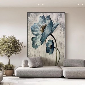 Hand Painted Oil Painting Abstract Flower Art Vertical <b>Large</b> Format Wall Hanging For Living Room Entryway Metal <b>Frame</b> - Product Image 1