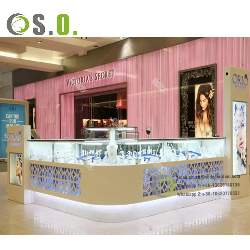 Free design jewelry kiosk counter with jewelry showcase murale