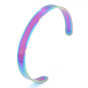 Open Titanium Steel <b>Men's</b> <b>Bangle</b> Smooth C Shaped Bracelet Engravable Colorfast Jewelry Gift For <b>Men</b> - Product Image 4