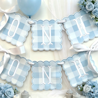 DAMAI Bannière à une lettre à carreaux avec nœud pour la première année de bébé, panneau de chaise haute pour anniversaire de 1 an, décoration de toile de fond photo pour le premier anniversaire