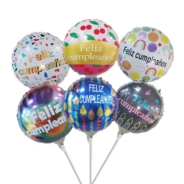 BONA 18 inch spanish foil happy birthday feliz cumpleanos hand stick star round balloons theme set
