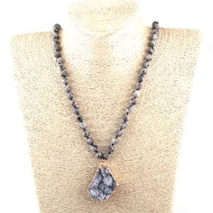 ผู้หญิง 8mm หินธรรมชาติ Aqua Dot สร้อยคอยาว Knotted ไม่สม่ำเสมอ Druzy จี้สร้อยคอ - Product Image 3