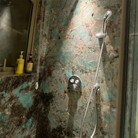 Carreau de luxe en pierre naturelle polie pour décoration intérieure personnalisée Dalle jumbo murale en amazonite turquoise et granit rétroéclairé Marbre vert Amazones