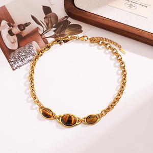 Collar de acero inoxidable con colgante de ojo de tigre, chapado en oro de 18k, diseño geométrico para mujer, joyería de fiesta. - Product Image 4