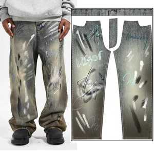 <span class=keywords><strong>Jeans</strong></span> <span class=keywords><strong>Cargo</strong></span> de Pierna Ancha con Efecto Gráfico de Diamantes de Imitación, Lavado, con Estampado Digital Completo en Tela Vaquera Blanca de Diseño Original para Hombre - Product Image 2
