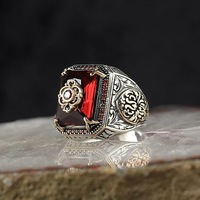 Nouvelle bague élégante style hip-hop, bague rétro carrée avec pierre précieuse, bague punk tendance pour homme, signet turc fait main, zircon vert