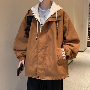 Giacca con Cappuccio da <span class=keywords><strong>Uomo</strong></span> Stampata con Cerniera e Lettere, Stile Patchwork, Antivento, Streetwear, Vestibilità Ampia, per Commercio all'Ingrosso ODM - Product Image 4