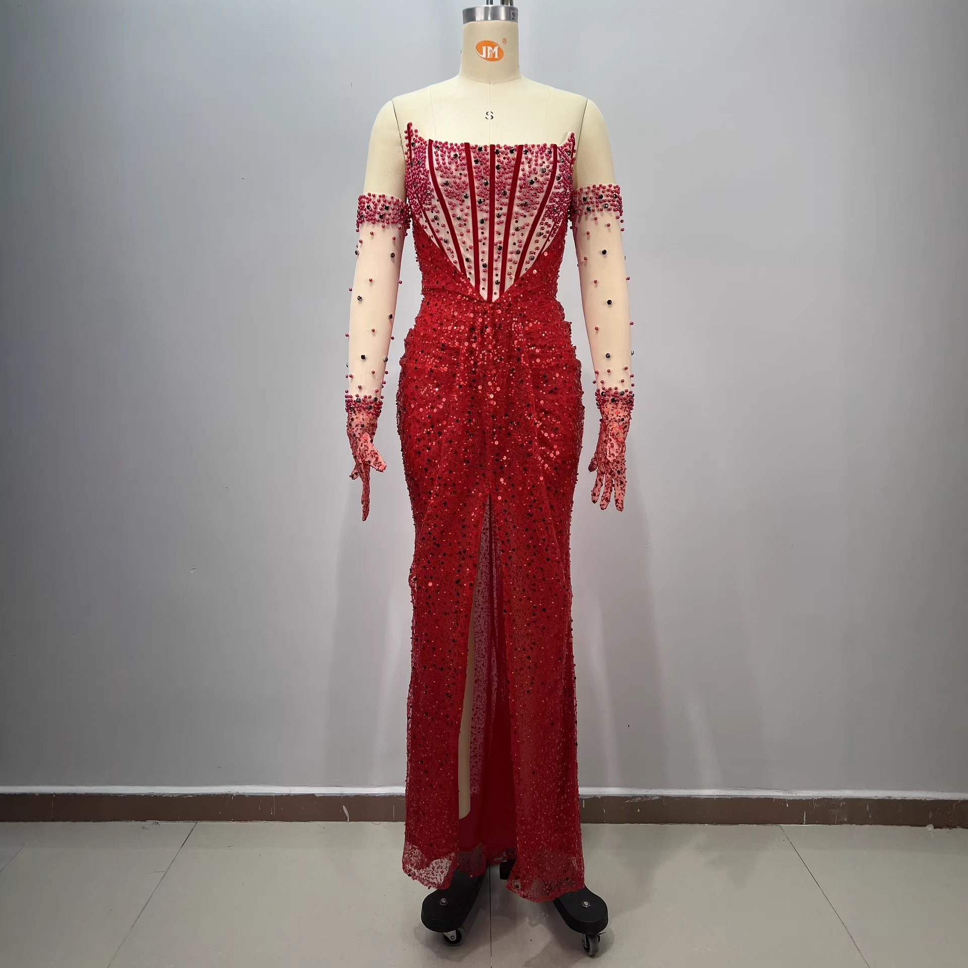 strapless open back dress Red Sparkly Mermaid Prom Dress with V-Neck & Slit  SS180  Viniodress