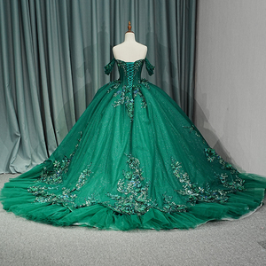 Luxury <b>Dark</b> <b>Green</b> Shiny Evening <b>Formal</b> Gowns <b>Dresses</b> With Long Tail Jancember 6732-1 - Product Image 6