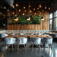 Ensemble de chaises en velours capitonnées à dossier haut et table carrée en bois massif pour restaurant, mobilier commercial Ron Group