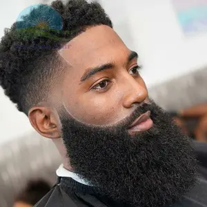 Yeni gelmesi erkek yüz saç değiştirme sistemi % 100% hint insan saçı Afro Kinky kıvırmak tam sakal siyah erkekler için ağır yoğunluklu