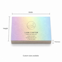 Cartes de visite miroir personnalisées en papier nacré arc-en-ciel avec logo en feuille d'argent, holographiques irisées pour les arts créatifs et les marques de mode