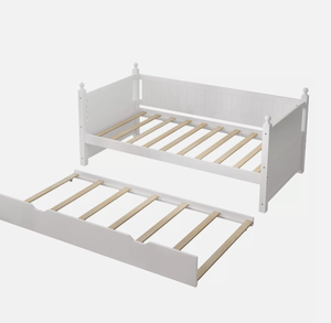 Twin Size <strong>Daybed</strong> with Pull Out <strong>Trundle</strong> Bed Wooden Bed Frame Sofa Bed White - Product Image 6