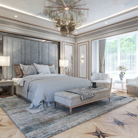 Lit d'hôtel de luxe moderne avec cadre en bois massif et grand tissu lin-coton, ensemble de meubles de chambre double/grand lit pour villa