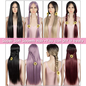 Perruques synthétiques à dentelle frontale de qualité supérieure, résistantes à la chaleur, longues et droites, 30 pouces, ombrées blondes, vente en gros - Product Image 6