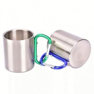 Portable Metal Travel Cup Stainless Steel Water Tumbler Tea Coffee Mug With Carabiner <b>Hook</b> As Handle Outdoor - Product Image 2