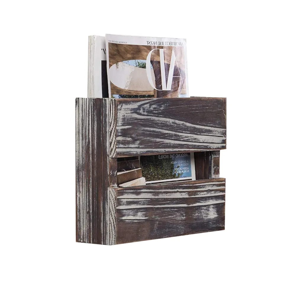 Rustic Wooden Office Desk Organizer & Vertical Paper File Holder For Desktop