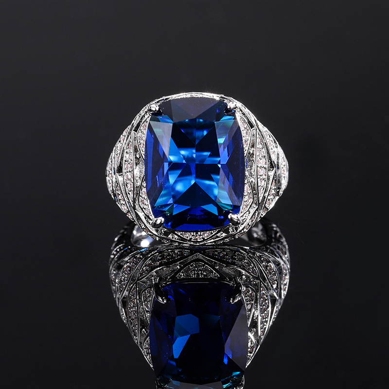 taille ouverte Bague en verre bleu taille ouverte