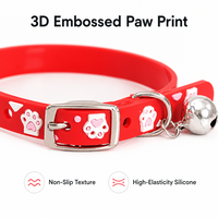 Collier en silicone pour chats, chatons, petits chiens, réglable avec clochette, empreinte de patte en relief 3D, imperméable, doux, 6 couleurs