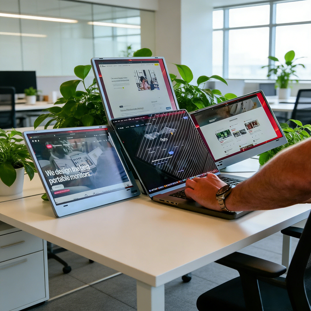 Multi-functional Portable Triple Screen Extender - 14" Hd Monitor for Laptops,Foldable Design,Type-c,Ideal for Trading