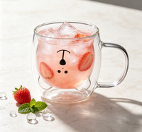Verres en forme d'ours au design mignon, 250 ml (8,5 oz), verre à double paroi, tasses à café en verre à double paroi avec poignée
