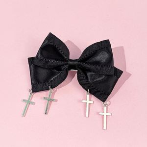 Dark Gothic Lolita Style Women's Hair <b>Clip</b> Sweet Cool Lace Cross <b>Bow</b> Accessory for Personalized Headwear - Product Image 4