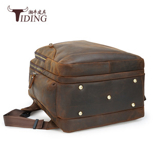 Tiding Genuine Leather <b>Backpack</b> 20-35L Waterproof Men's Travel Business Laptop Bag Dark <b>Brown</b> - Product Image 5