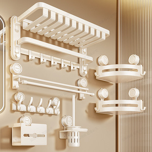 Bathroom Storage Rack Milky White Suction Mounted 60X70cm Corner Towel Rack With Shelf For Bath Use - Product Image 2